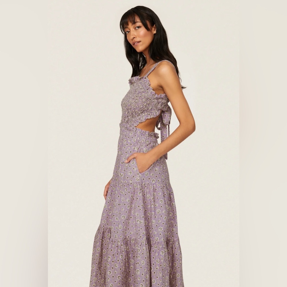 Sea New York Ida Apron Midi Dress Lavender Floral Cutout Size S
